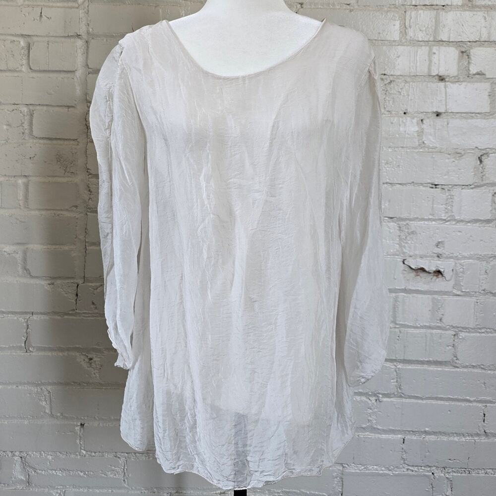 Tempo Paris 100% Silk Outer Split Bell Sleeve Blouse Ivory White Made in Italy